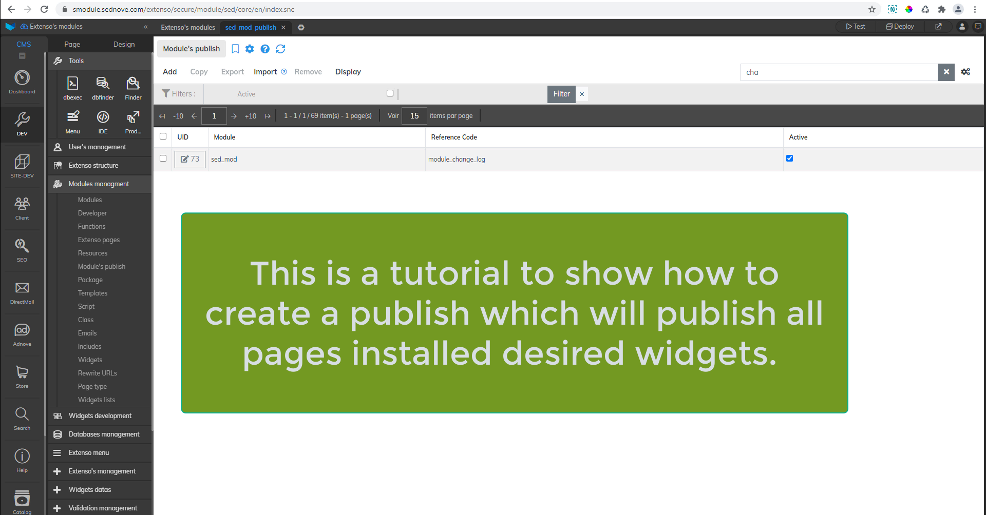 Create a publish for a component(widget)