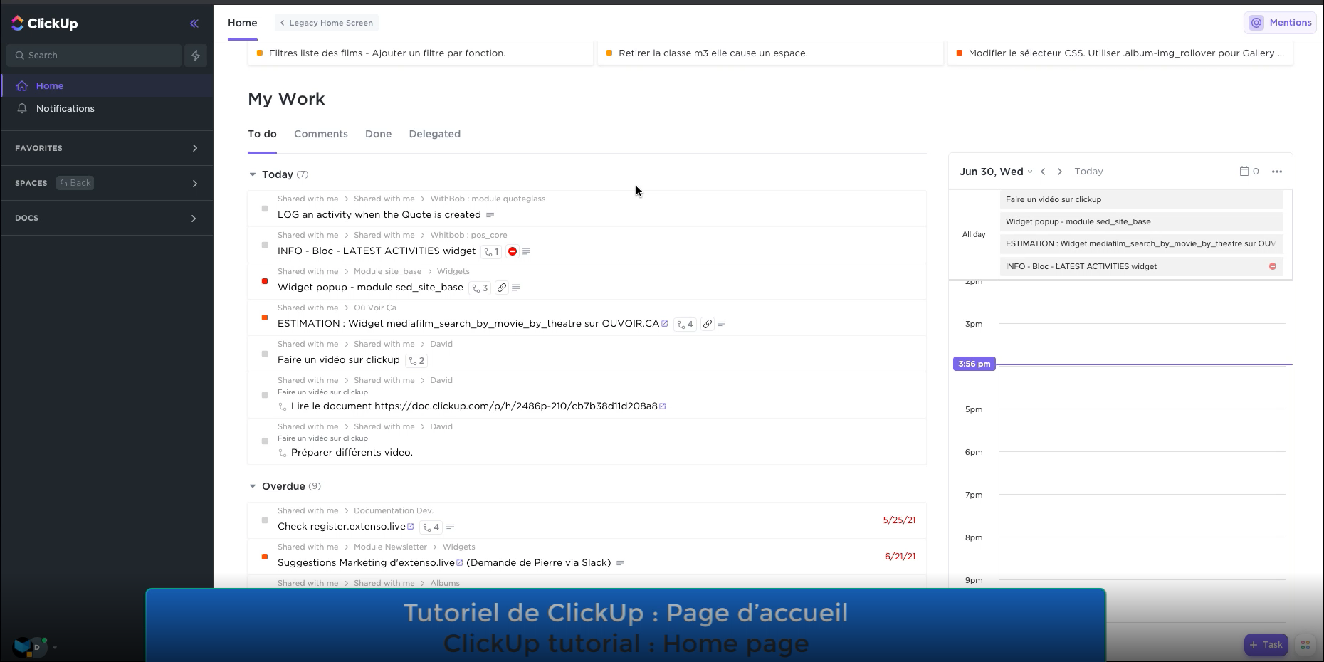 ClickUp tutorial home page (french and english)