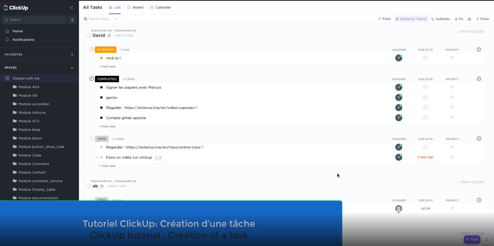 Creation of a ClickUp task (french and english)