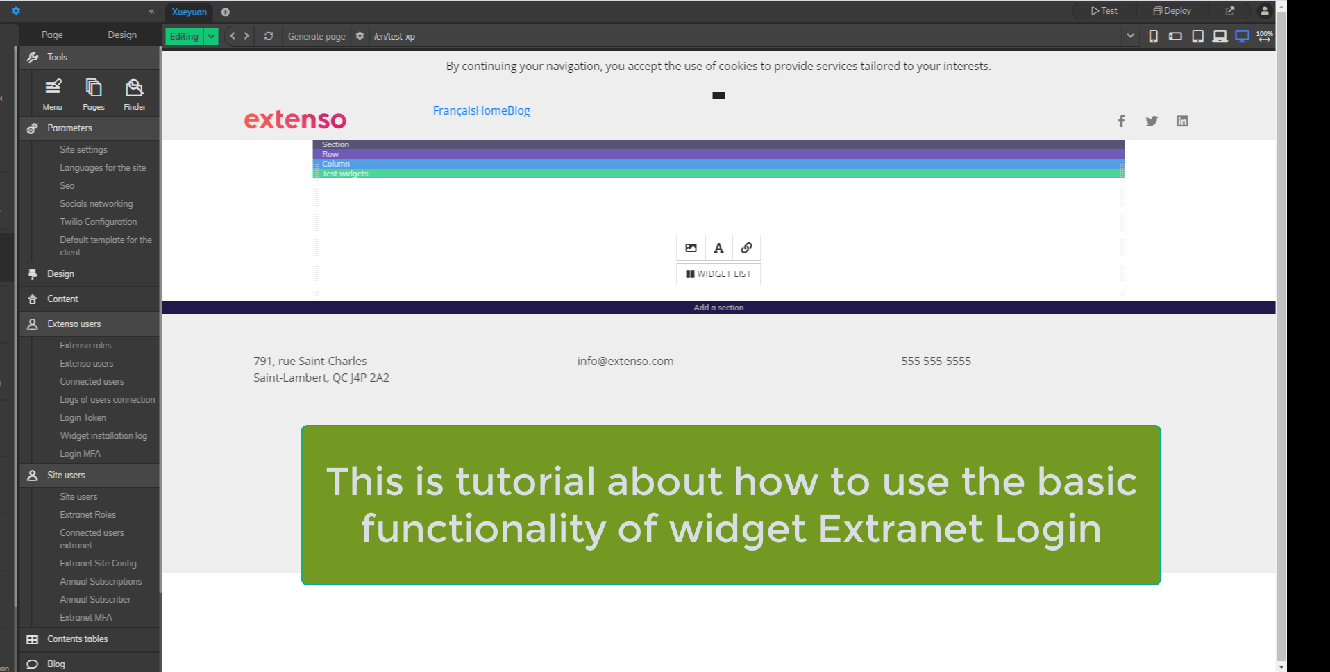 Extranet login widget