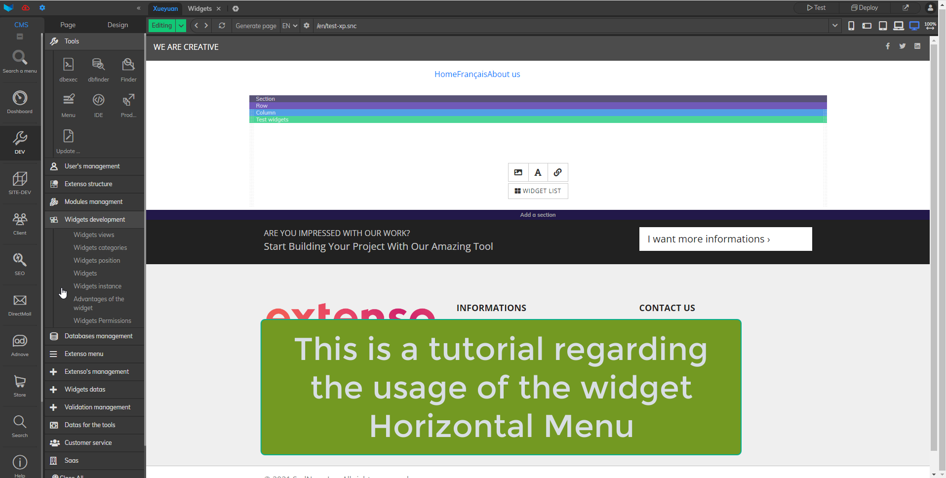 Horizontal menu Widget